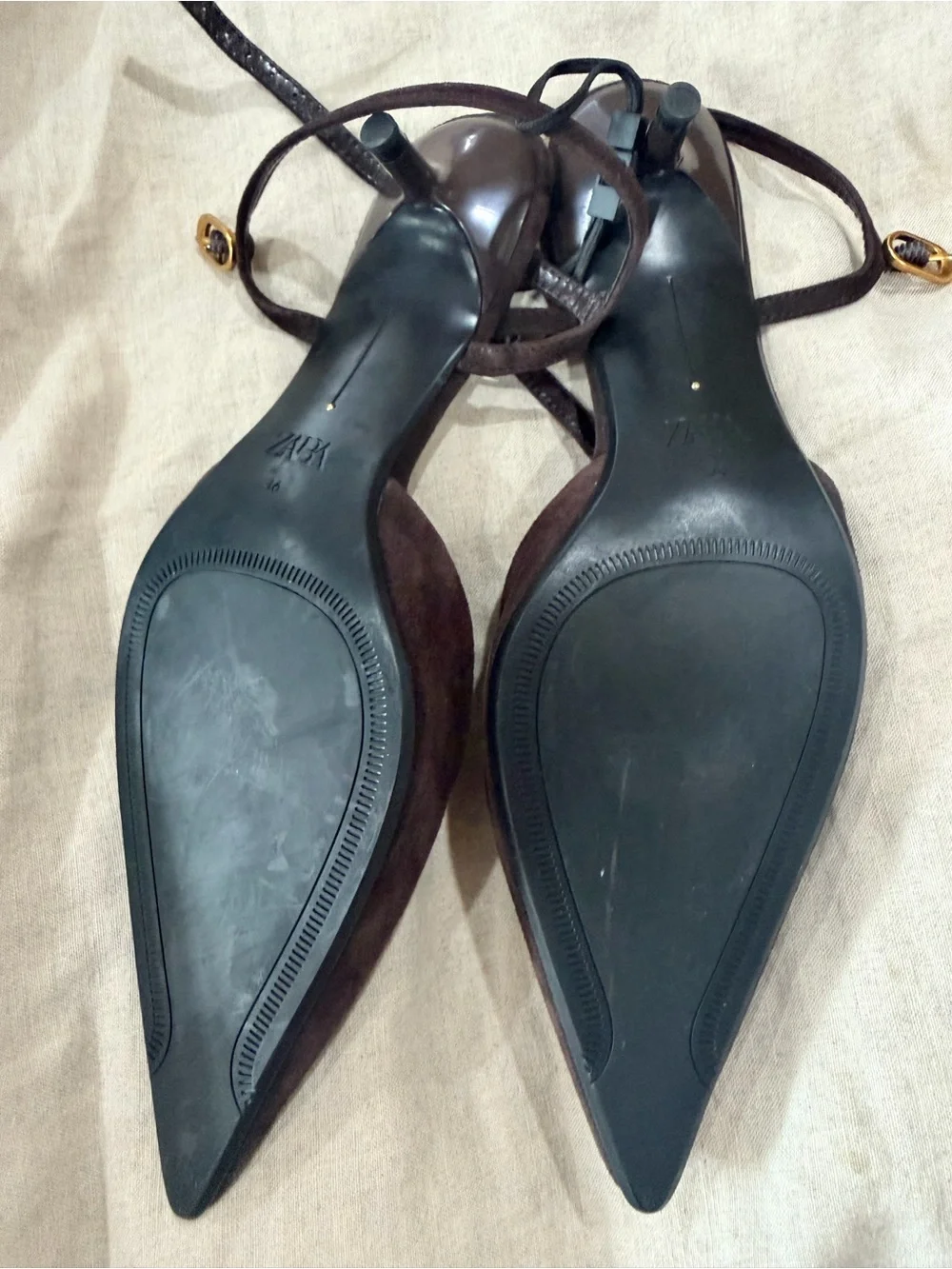 Never Worn: Zara Dark Brown Suede Pointed-Toe Slingback Kitten Heels